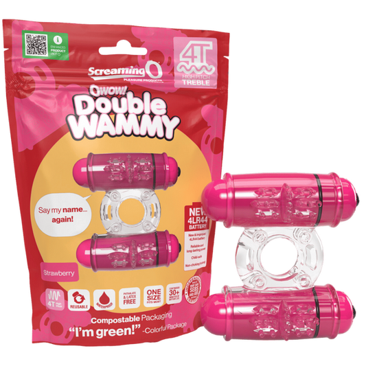 ScreamingO 4T Double Wammy Vibrating Cock Ring - Strawberry