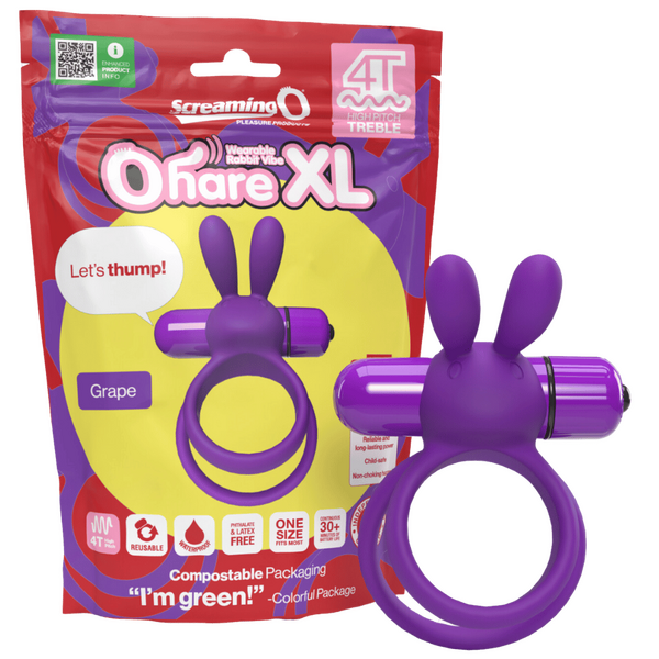 ScreamingO 4T Ohare XL Vibrating Rabbit Ears Cock Ring - Grape