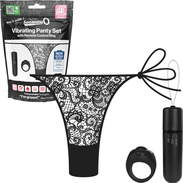 ScreamingO Vibrating Panty Set w Remote Ring 4T High Pitch Treble Black