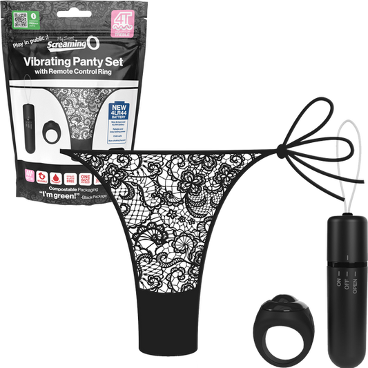 ScreamingO Vibrating Panty Set w Remote Ring 4T High Pitch Treble Black