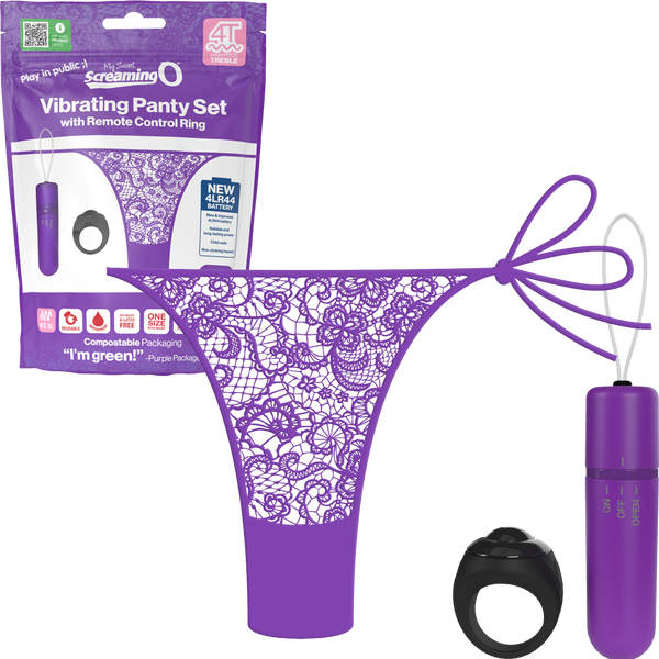 ScreamingO Vibrating Panty Set w Remote Ring 4T High Pitch Treble Grape