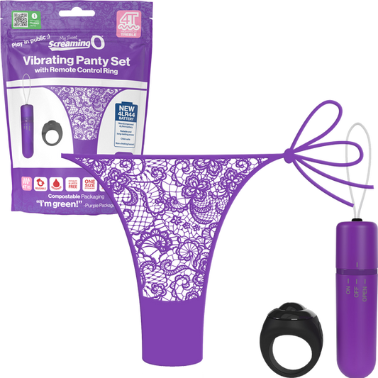 ScreamingO Vibrating Panty Set w Remote Ring 4T High Pitch Treble Grape