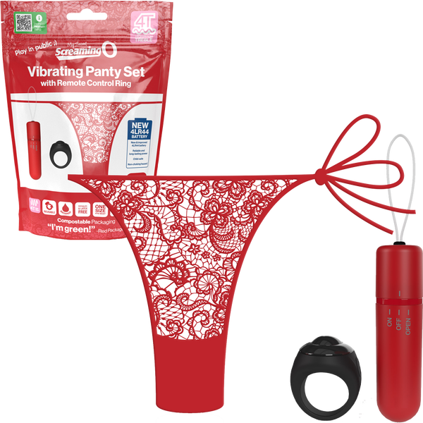 ScreamingO Vibrating Panty Set w Remote Ring 4T High Pitch Treble Red