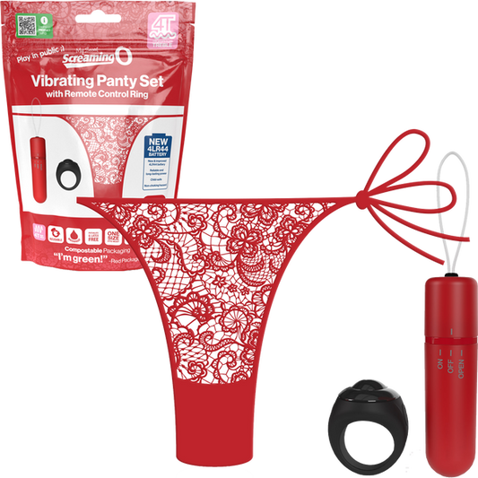 ScreamingO Vibrating Panty Set w Remote Ring 4T High Pitch Treble Red