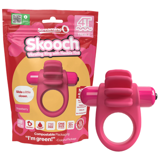 ScreamingO 4T High Pitch Treble Skooch Vibrating Cock Ring with Flexible Fins - Strawberry