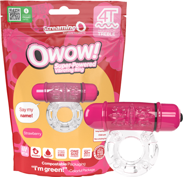 ScreamingO Owow 4T High Pitch Treble Bullet Vibrating Cock Ring Strawberry