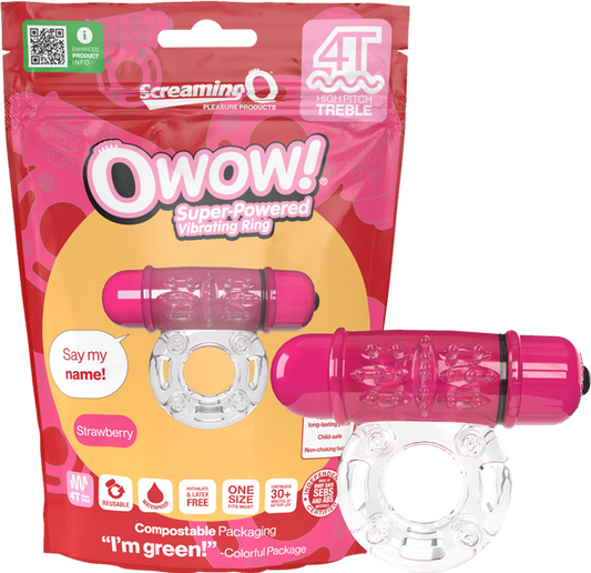 ScreamingO Owow 4T High Pitch Treble Bullet Vibrating Cock Ring Strawberry