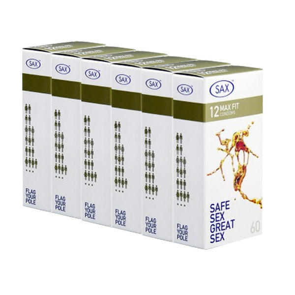 Sax Max Fit Latex Condoms 60mm - 6x12 boxes - 6 Pack (72 Condoms)