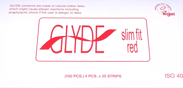 Glyde Slim Fit Red 49mm Vegan Friendly Condoms - BULK PACK 100 Pieces