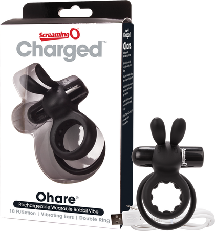 ScreamingO Ohare Charged Wearable Rabbit Ears Vibe Double Ring Black