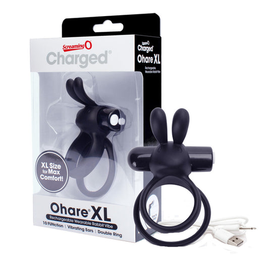 ScreamingO Ohare XL Charged Wearable Rabbit Ears Vibe Double Ring Black