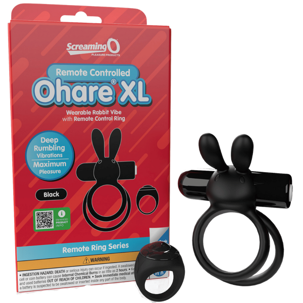 ScreamingO Ohare XL Wearable Rabbit Vibe with Remote Control Ring Black