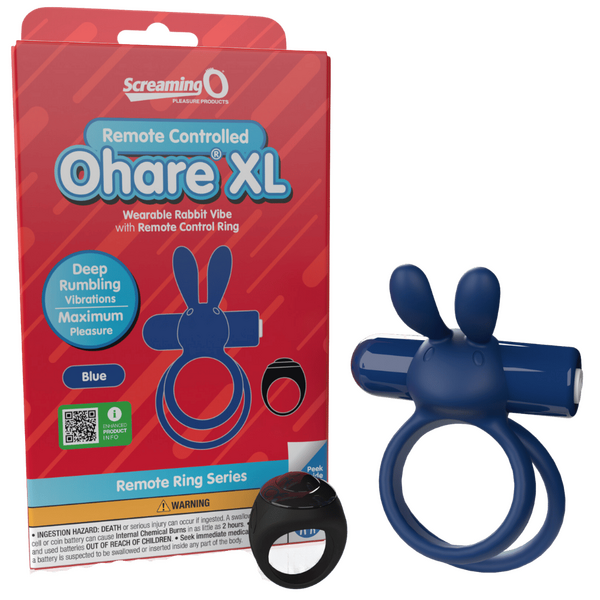 ScreamingO Ohare XL Wearable Rabbit Vibe with Remote Control Ring Blue