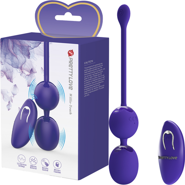 Pretty Love Willie Youth Kegel Balls Vibrator with Remote Control Purple