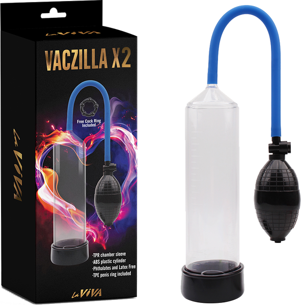 La Viva Vaczilla X2 TPR Chamber Sleeve Penis Pump 7.9" Cylinder + Release Valve