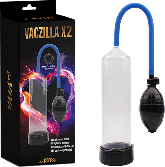 La Viva Vaczilla X2 TPR Chamber Sleeve Penis Pump 7.9" Cylinder + Release Valve