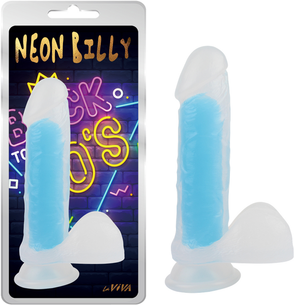 La Viva Neon Billy Dildo Dong w Suction Cup Glow Blue