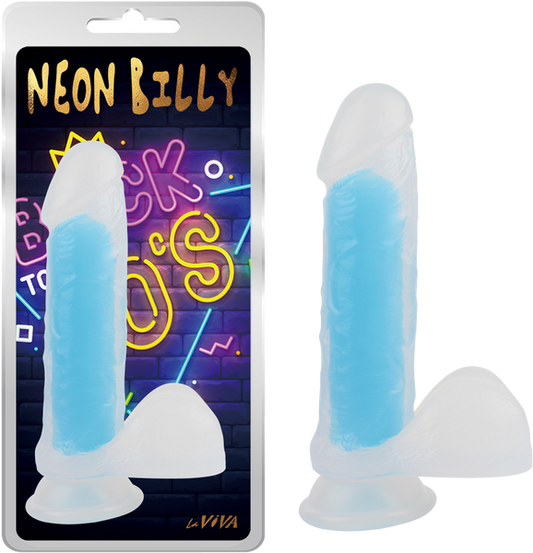 La Viva Neon Billy Dildo Dong w Suction Cup Glow Blue