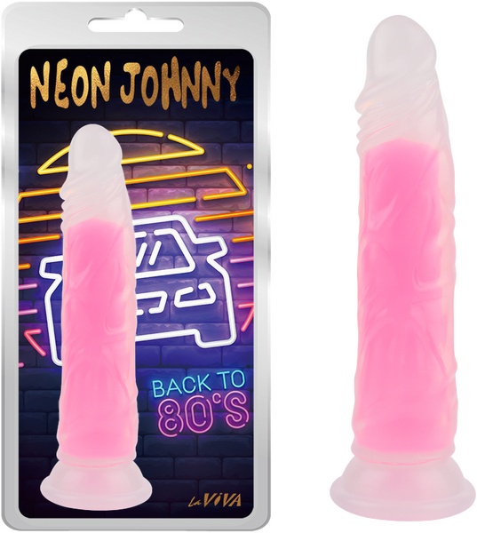 La Viva Neon Johnny Dildo Dong w Suction Cup Glow Pink