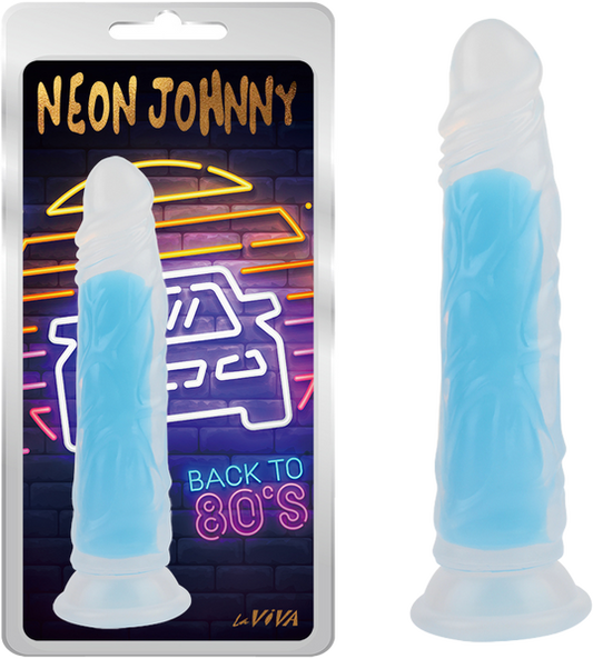 La Viva Neon Johnny Dildo Dong w Suction Cup Glow Blue