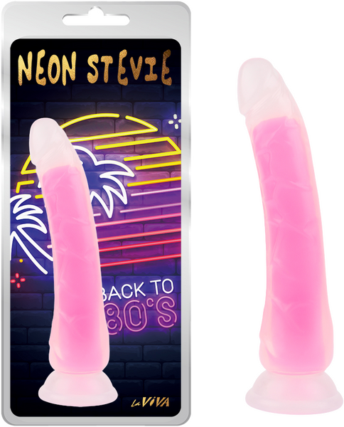 La Viva Neon Stevie Dildo Dong w Suction Cup Glow Pink