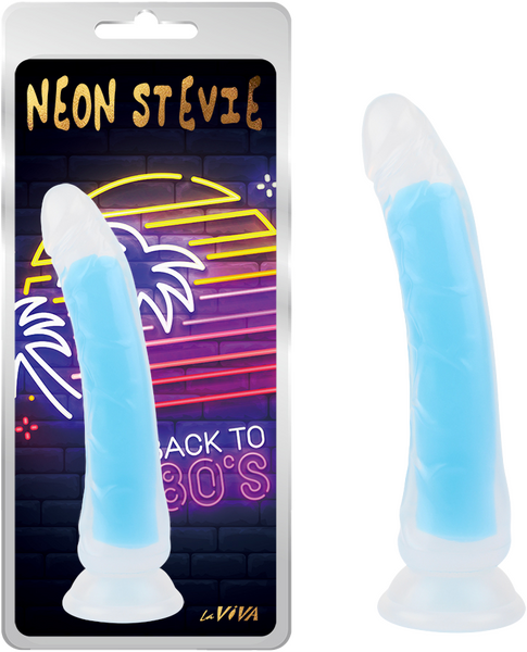 La Viva Neon Stevie Dildo Dong w Suction Cup Glow Blue