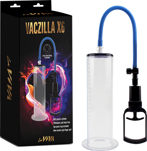 La Viva Vaczilla X6 TPR Chamber Sleeve Penis Pump 7.9" Cylinder + Quick Release