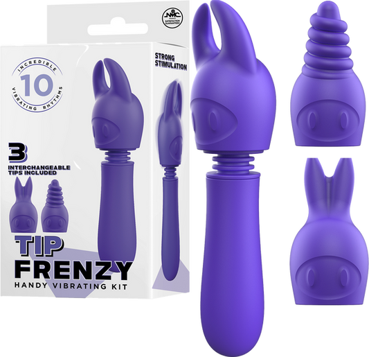 Excellent Power Tip Frenzy Vibrating Wand with 3 Interchangeable Trips Purple