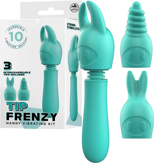 Excellent Power Tip Frenzy Vibrating Wand with 3 Interchangeable Trips Green