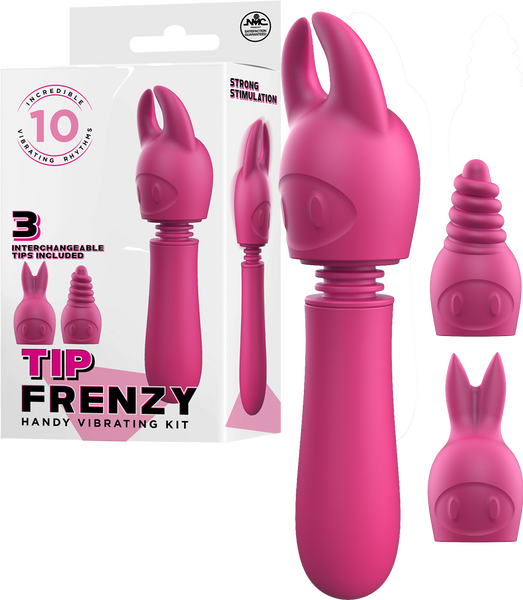 Excellent Power Tip Frenzy Vibrating Wand with 3 Interchangeable Trips Pink