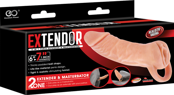 Excellent Power Extendor 2 in 1 Penis Extender & Masturbator Sleeve 7" Flesh