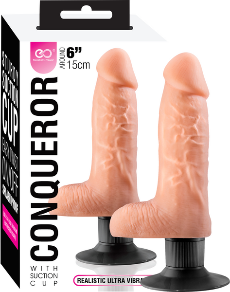 Excellent Power Conqueror 6" (15cm) Vibrating Dildo Flesh w Suction Cup