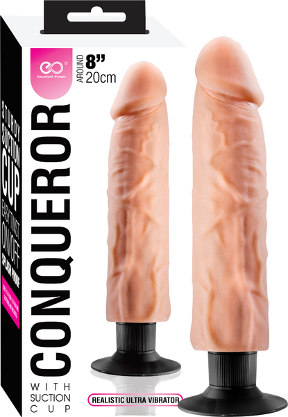 Excellent Power Conqueror 8" (20cm) Vibrating Dildo Flesh w Suction Cup