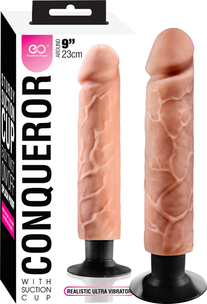 Excellent Power Conqueror 9" (23cm) Vibrating Dildo Flesh w Suction Cup