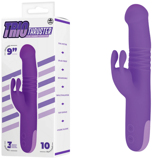 NMC Trio Thruster 3 In 1 Silicone Rotating Thrusting Rabbit Vibrator Purple