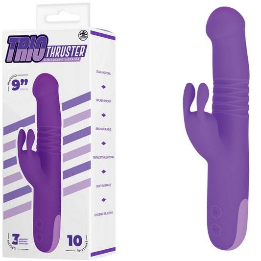 NMC Trio Thruster 3 In 1 Silicone Rotating Thrusting Rabbit Vibrator Purple