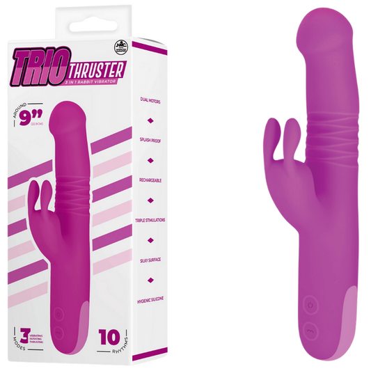 NMC Trio Thruster 3 In 1 Silicone Rotating Thrusting Rabbit Vibrator Pink