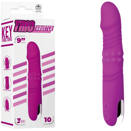 NMC Trio Thruster 3 In 1 Silicone Rotating Beads Thrusting Vibrator Purple