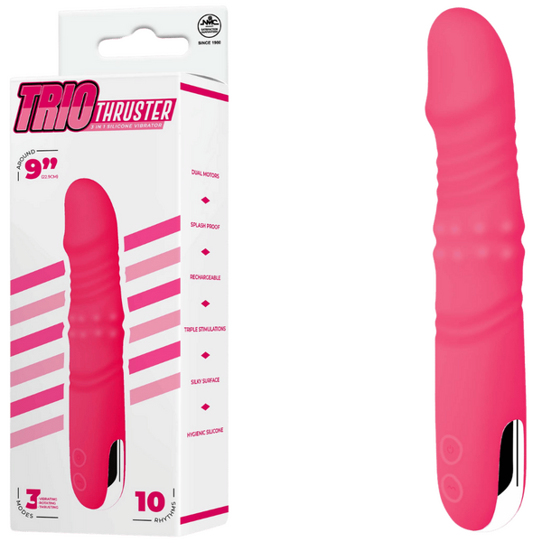 NMC Trio Thruster 3 In 1 Silicone Rotating Beads Thrusting Vibrator Pink