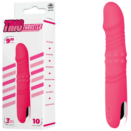 NMC Trio Thruster 3 In 1 Silicone Rotating Beads Thrusting Vibrator Pink