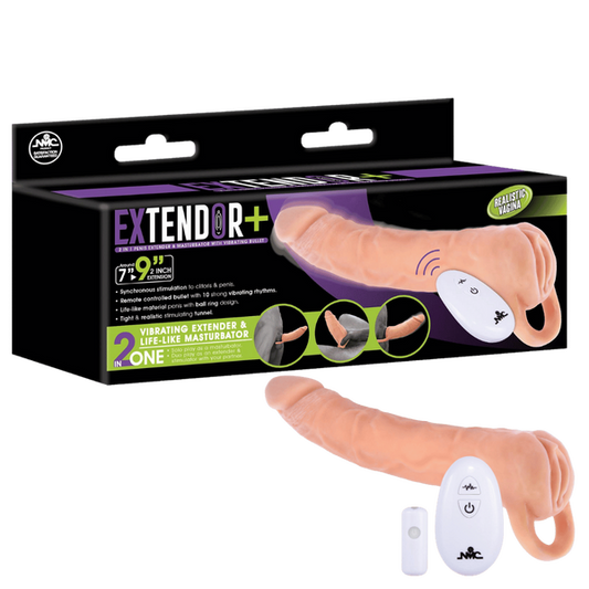 Excellent Power 2 in 1 Vibrating Extendor & Masturbator Sleeve 9" Flesh w Remote Control II