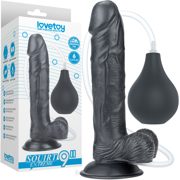 Lovetoy 9" Squirt Extreme Realistic Dildo Black