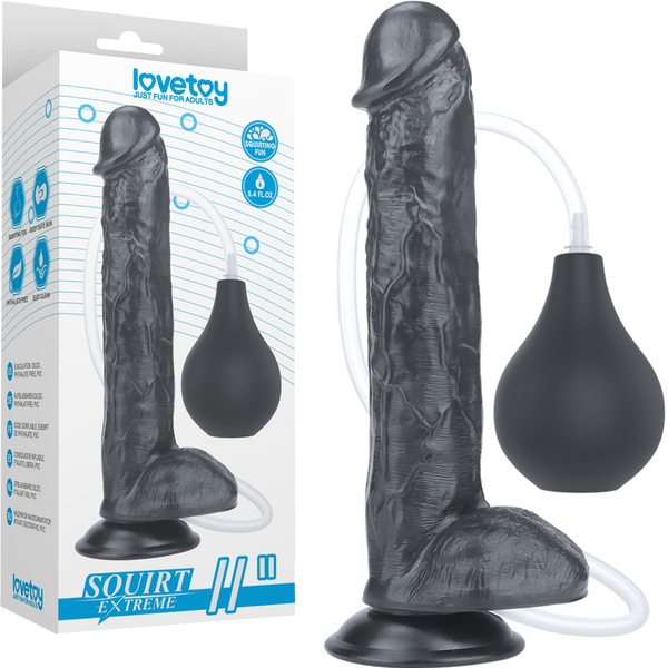 Lovetoy 11" Squirt Extreme Realistic Dildo Black