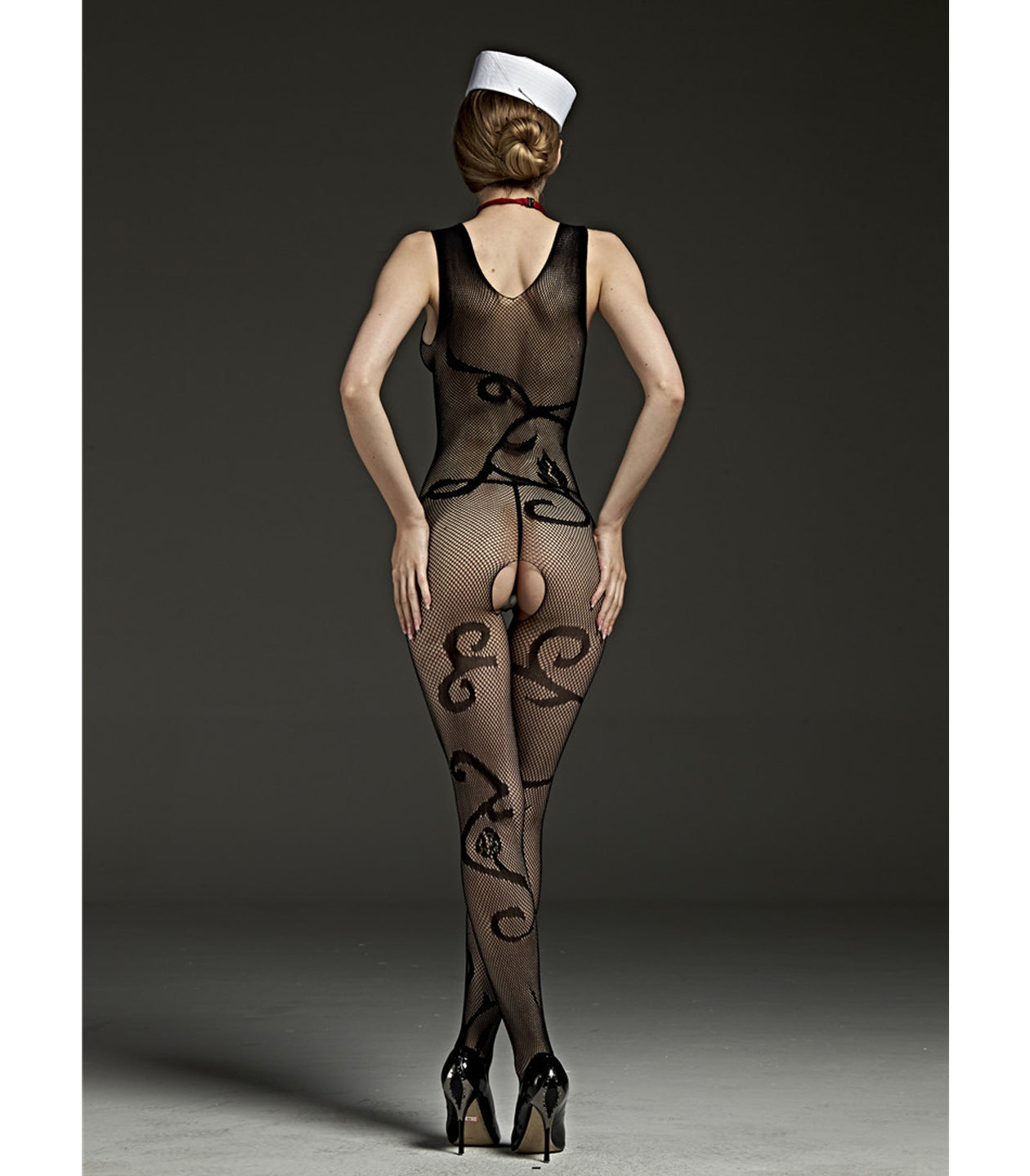 Rimes Fetish Lingerie Crotchless Vine Design Bodystocking Black Size OS