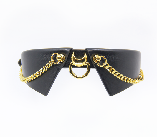 Love In Leather Faux Leather Lapel Collar With Gold Tone