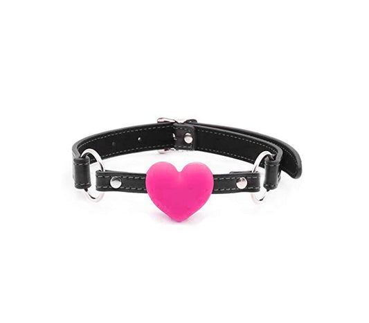 Love In Leather Faux Leather Gag With Silicone Heart GAG018