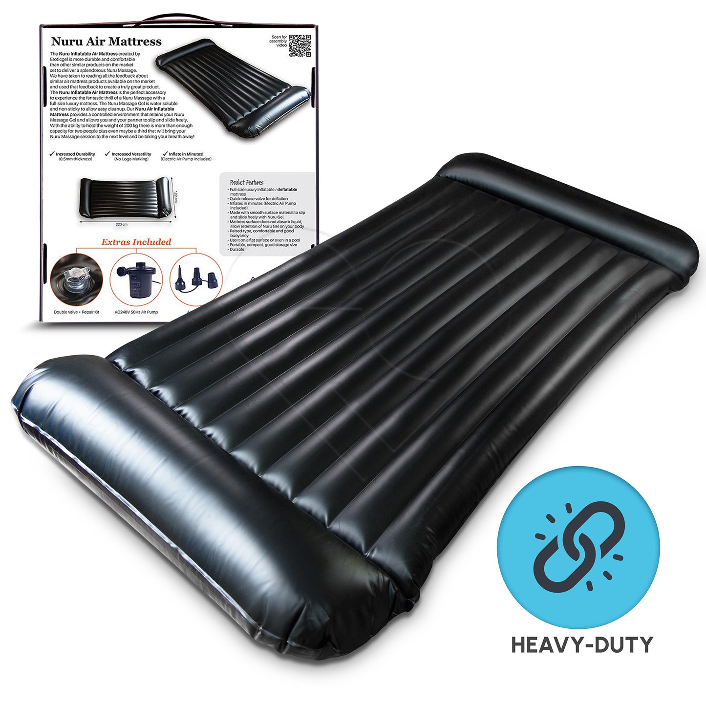 Eroticgel Nuru Inflatable Massage Air Mattress 223 x 122 x 15cm + Electric Pump