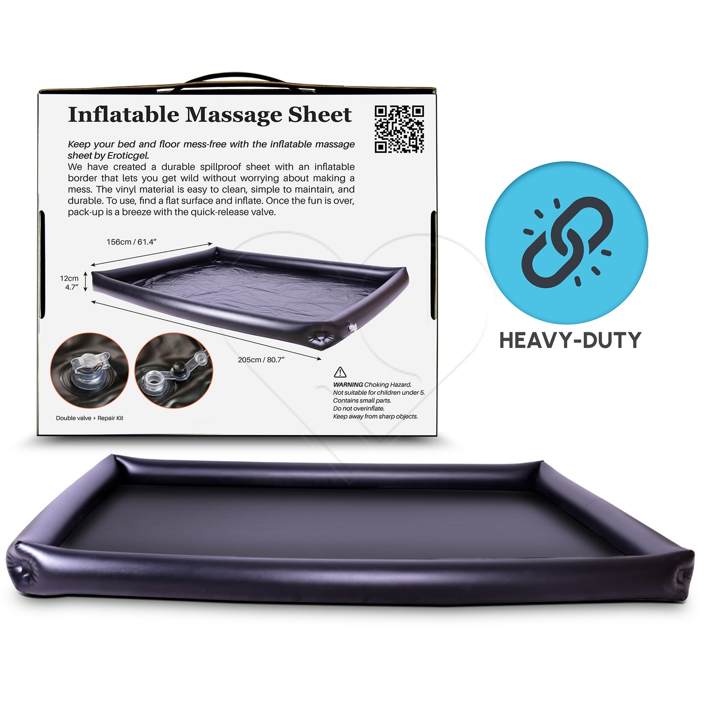 Eroticgel Black Inflatable Waterproof Massage Sheet 205cm x 156cm x12cm