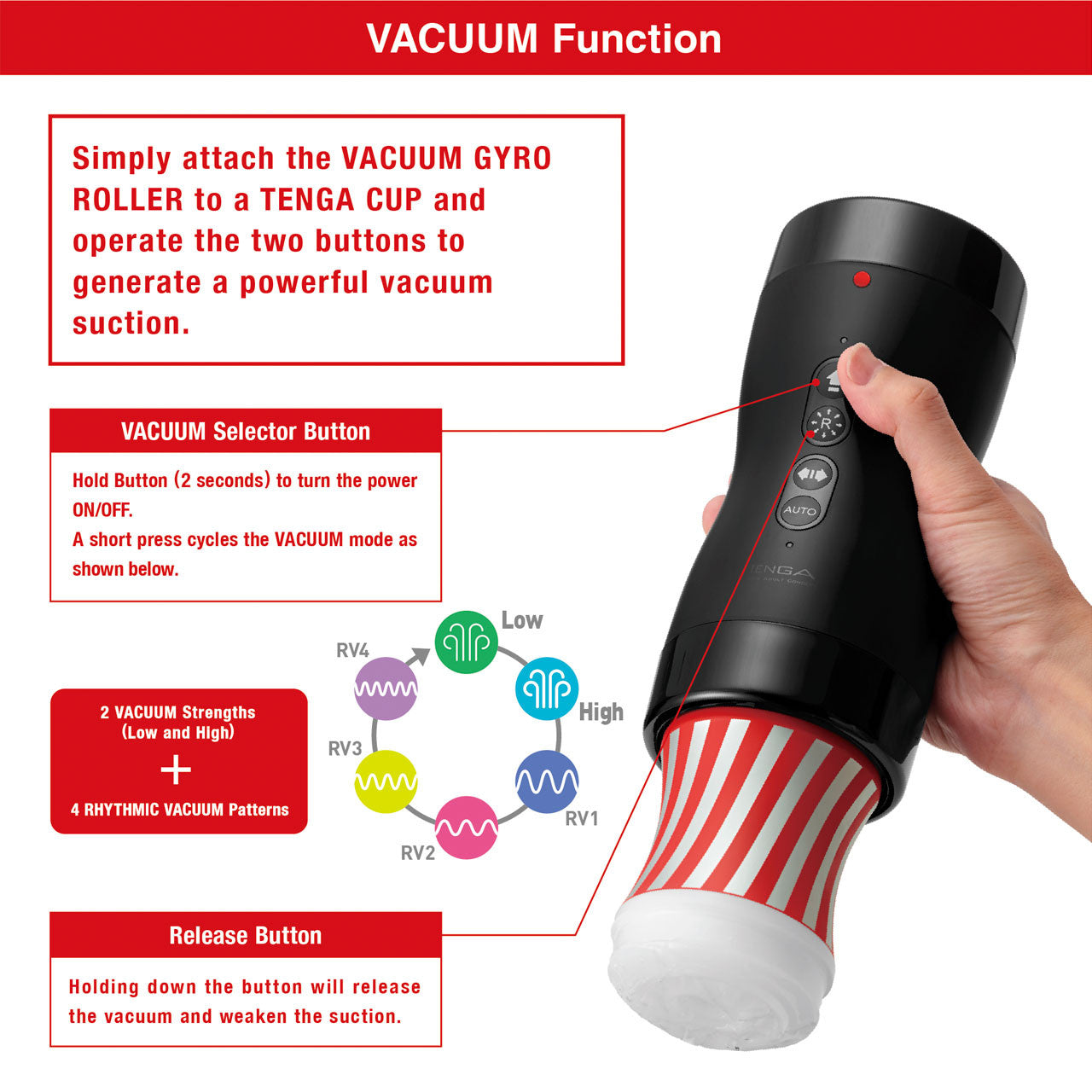 Tenga Vacuum Gyro Roller Set - Suction X Rotation Masturbator