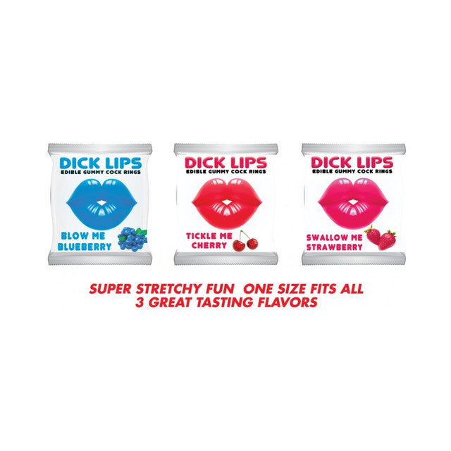 Hott Products | Dicklips Gummy Cock Rings (Singles) 3 Assorted Flavors 21 Pc/Display